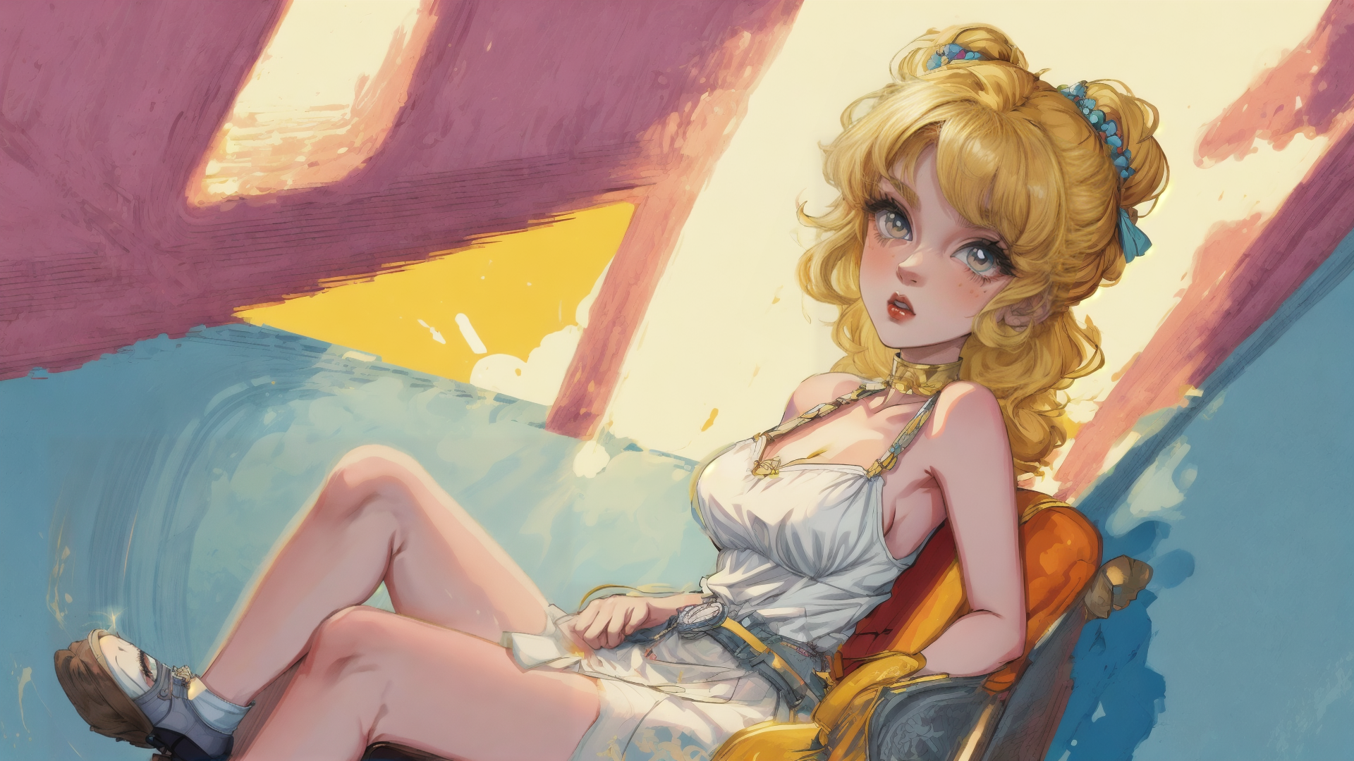 AI generated wallpaper featuring girl, sitting, anime
