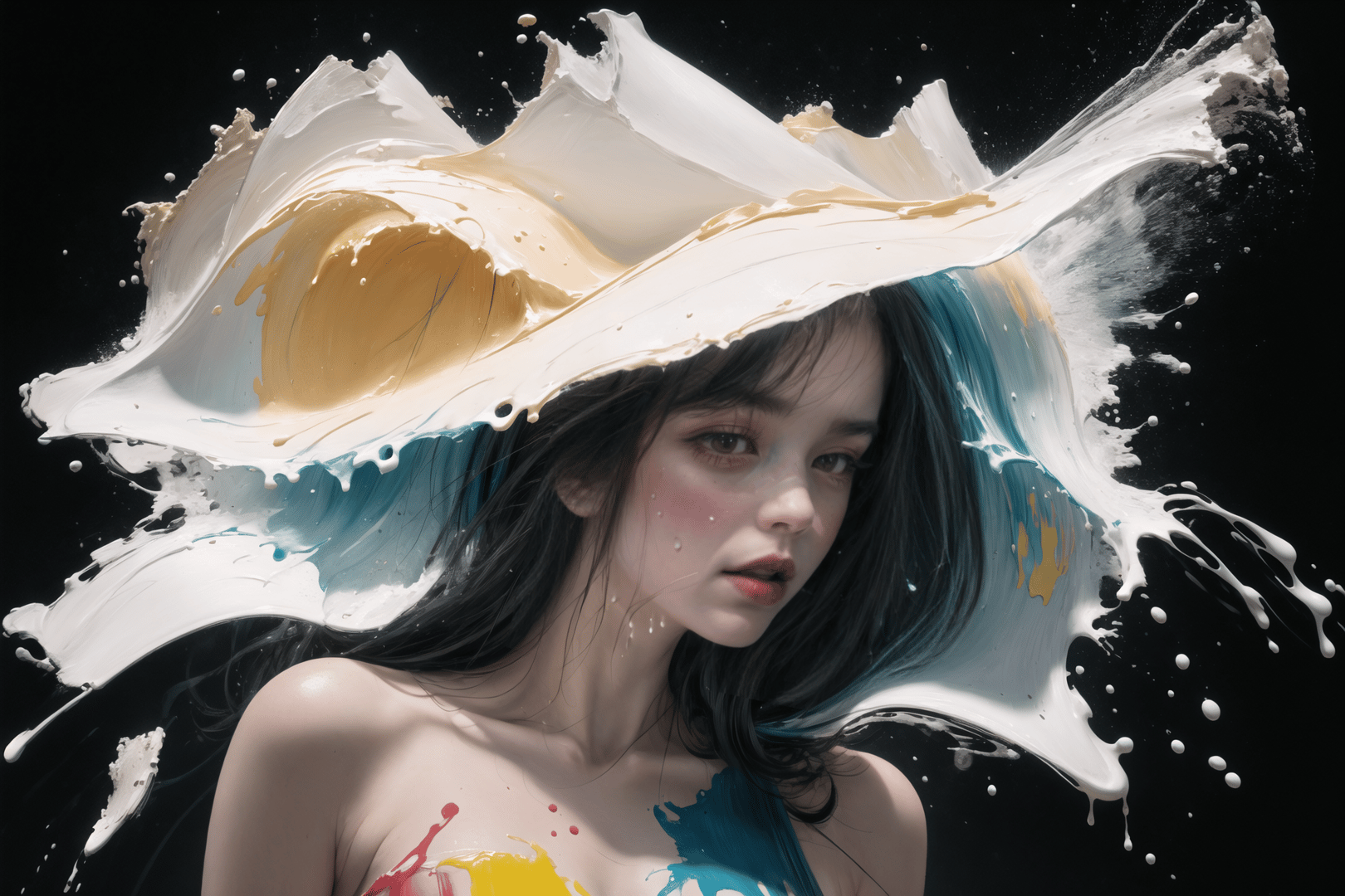 AI generated wallpaper featuring woman, paint, splash