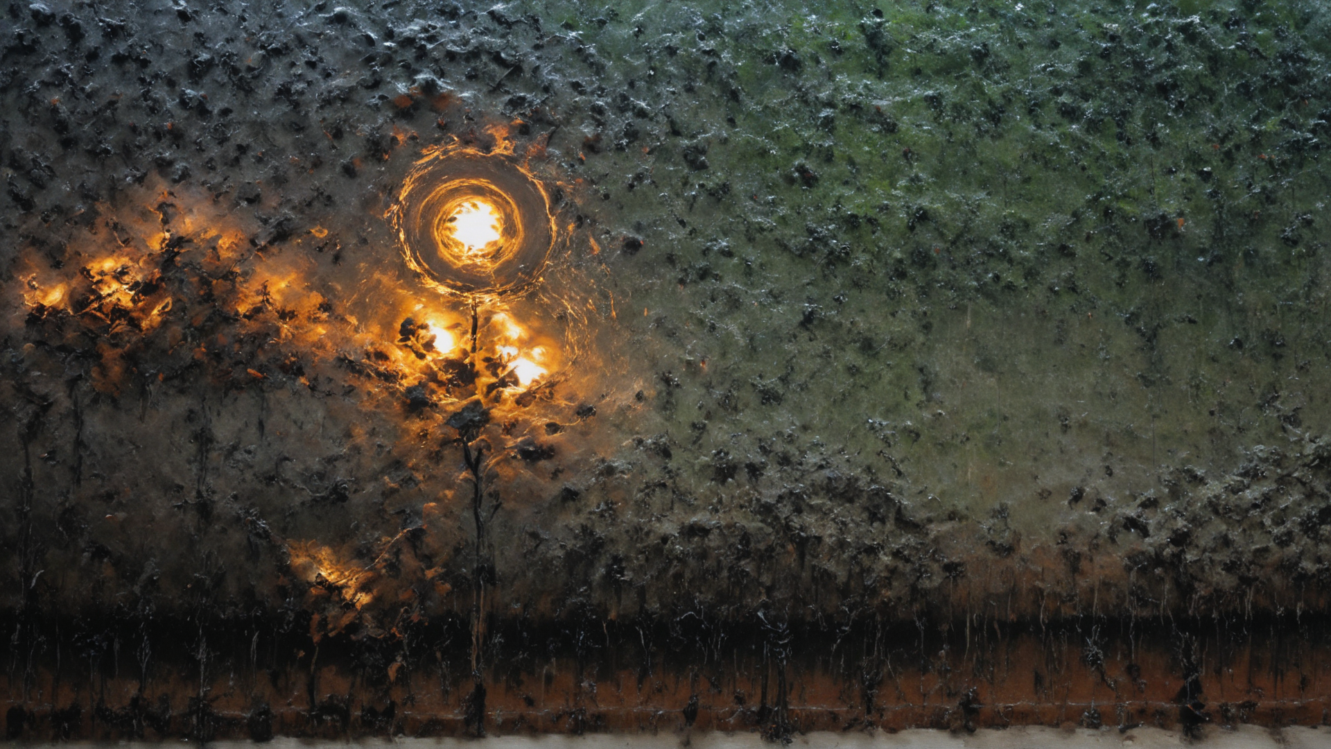 AI generated wallpaper featuring fire, tree, circle, light, burning