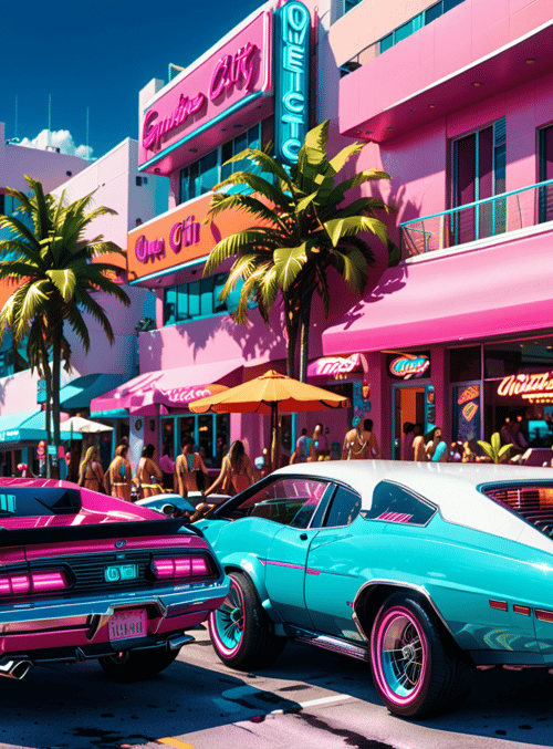cars, buildings, people
