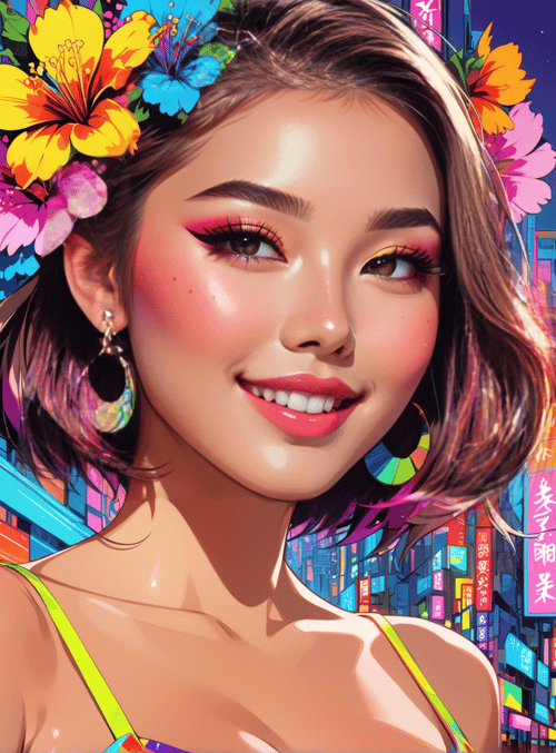 woman, flowers, cityscape