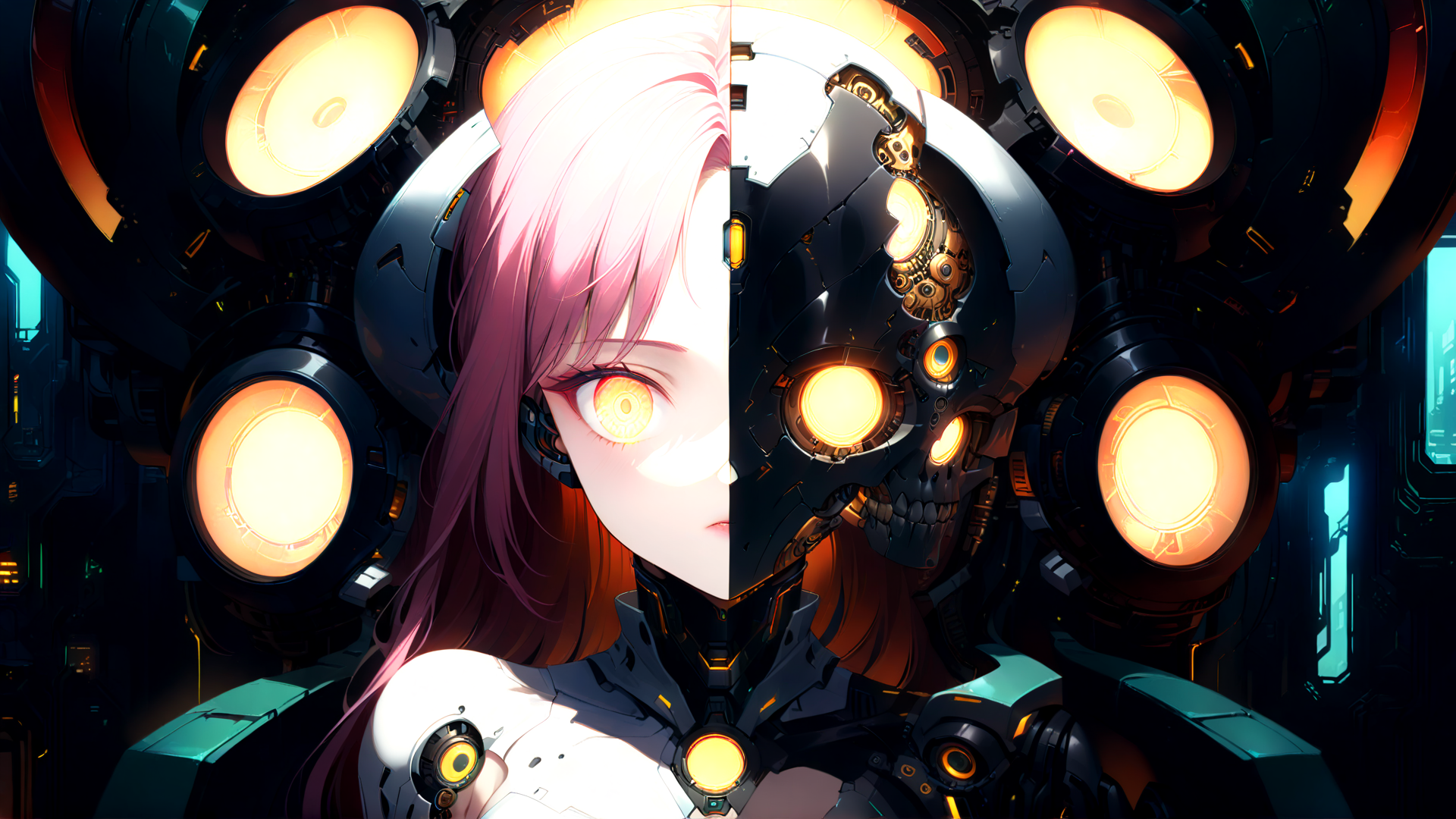 AI generated wallpaper featuring cyborg, human, robot