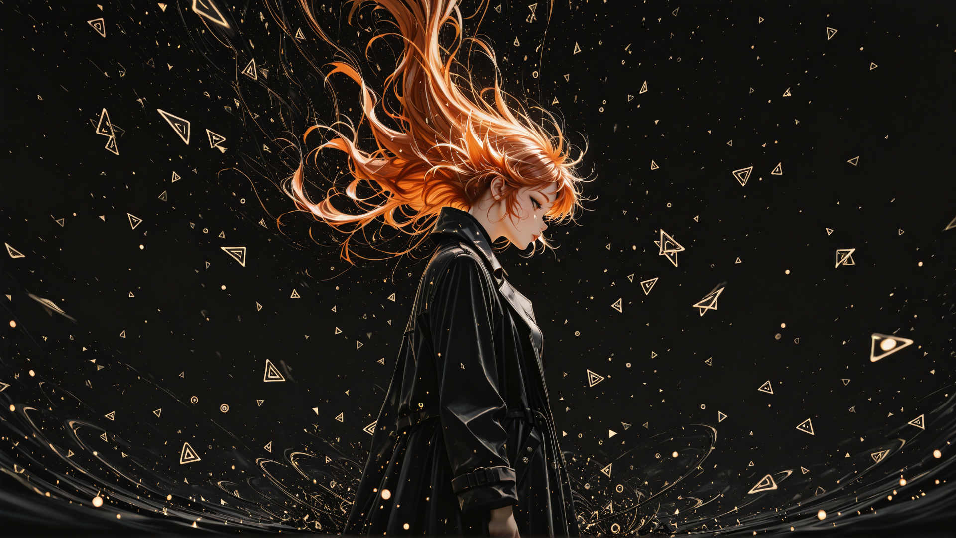 AI generated wallpaper featuring woman, hair, paper planes