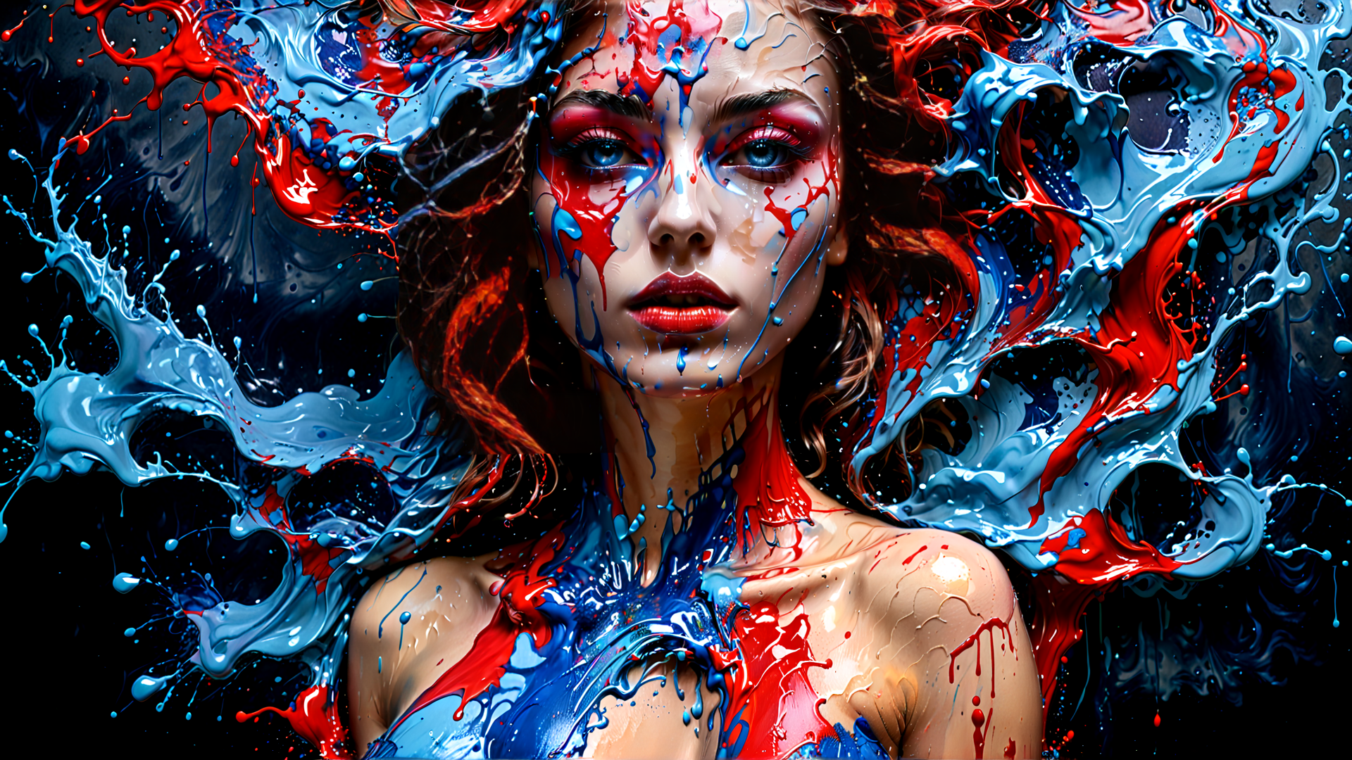 AI generated wallpaper featuring woman, paint, splatter
