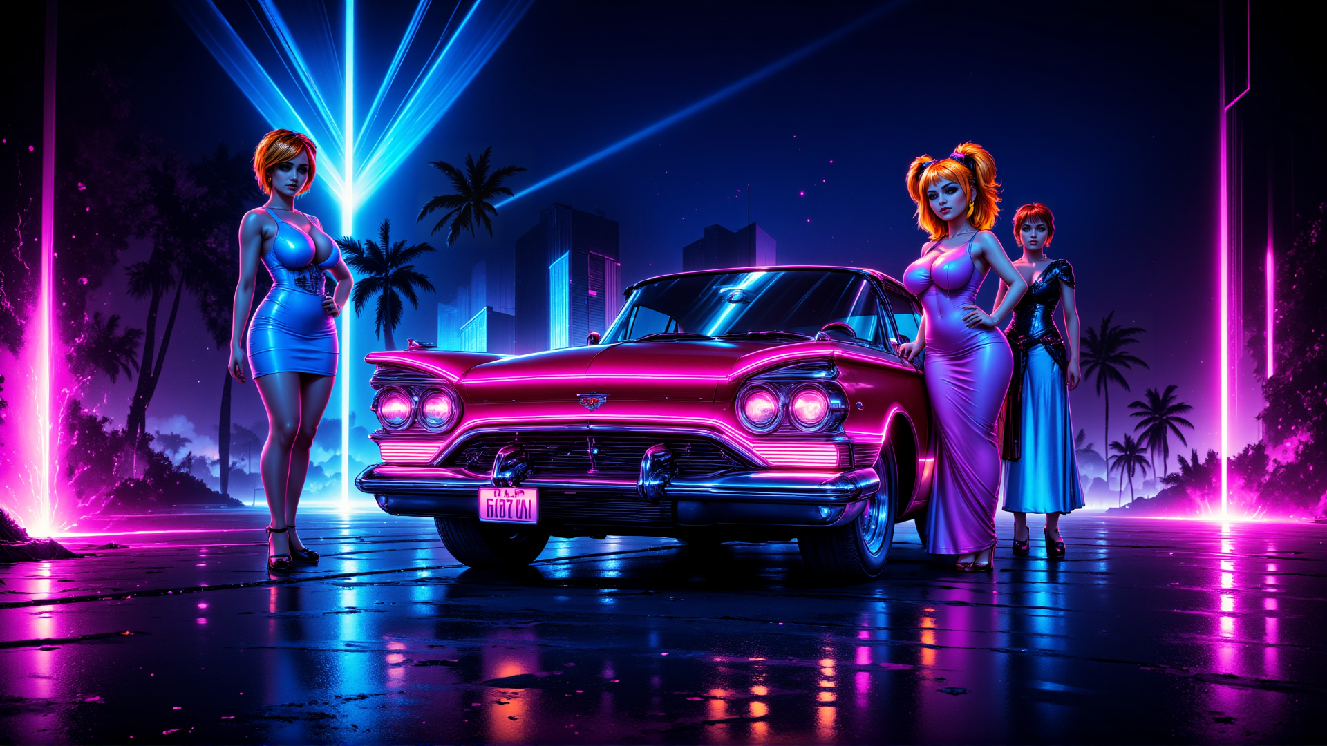 AI generated wallpaper featuring women, car