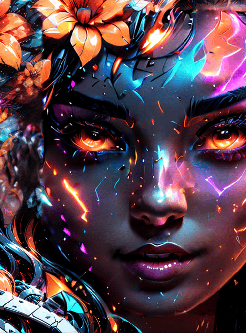 woman, flowers, cybernetics