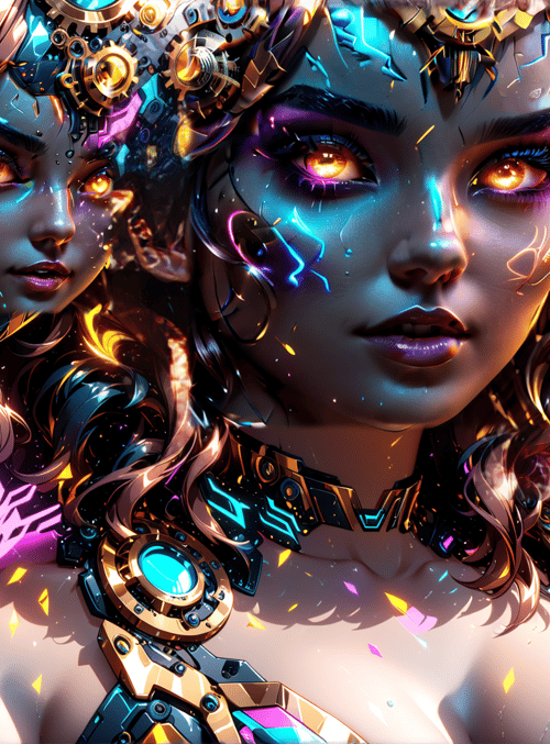 cyborg, femme, neon