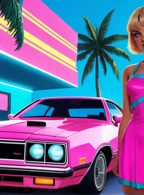 woman, car, palm tree
