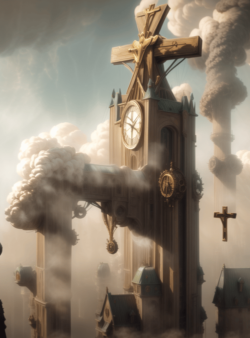 woman, clock tower, cross