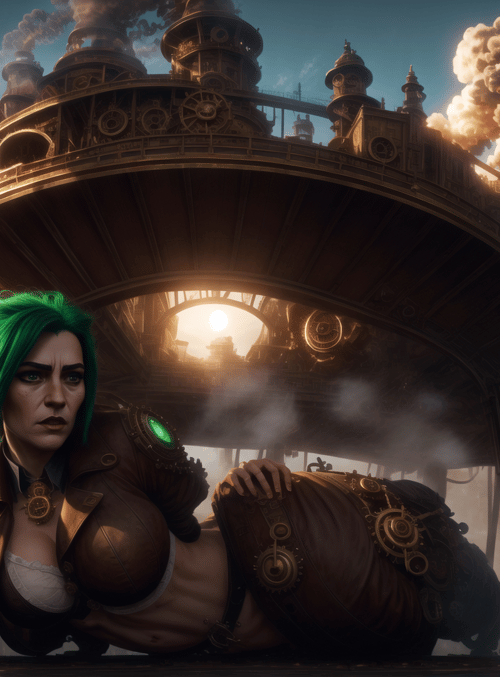 woman, steampunk, cityscape