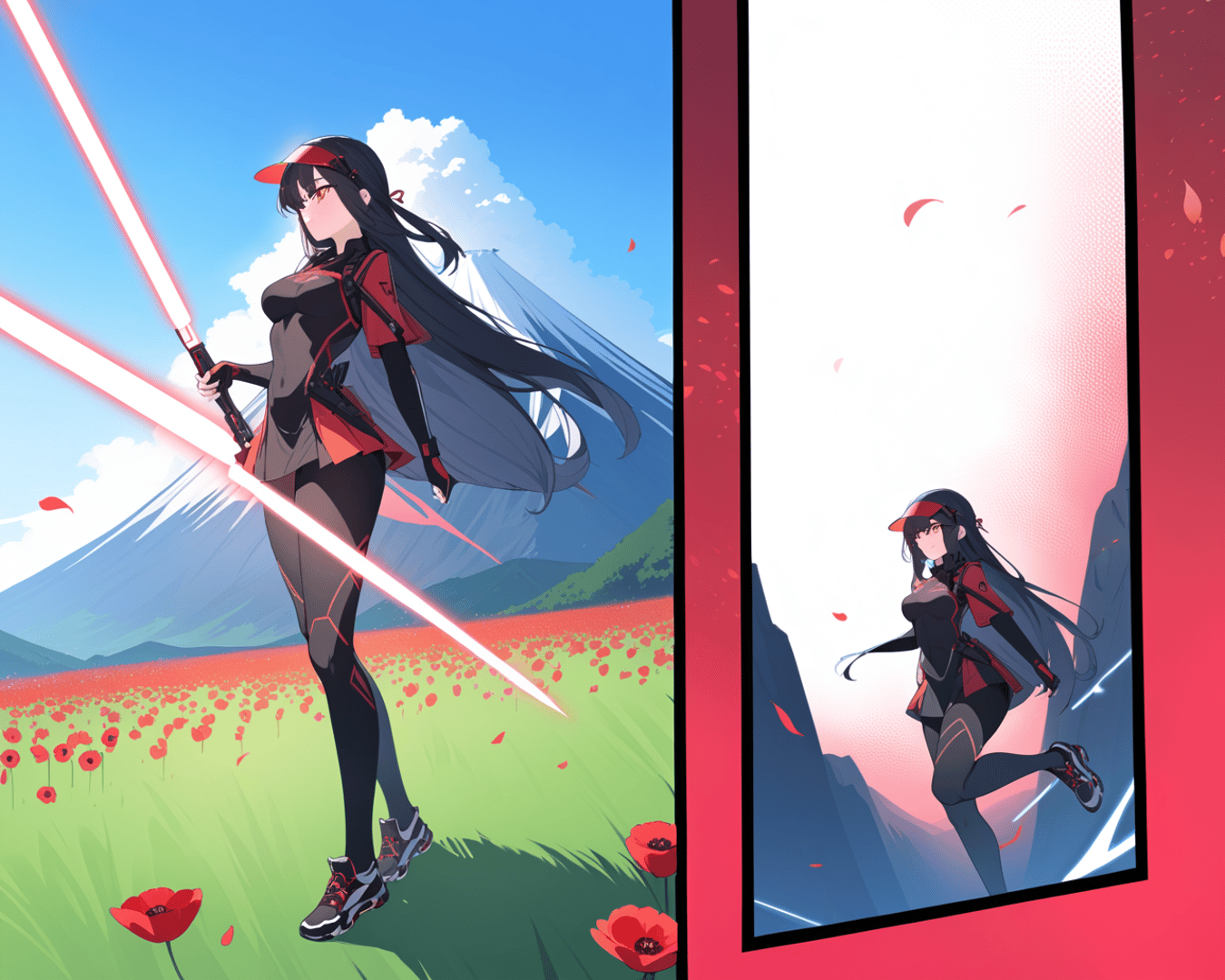 AI generated wallpaper featuring anime character, sword, nature