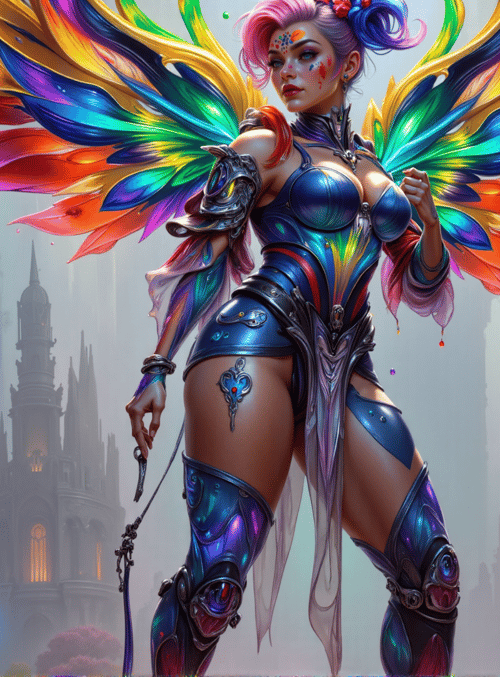 angel, woman, trees, castle, people