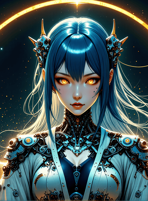 cyberpunk, robot, woman, glasses, armor, helmet