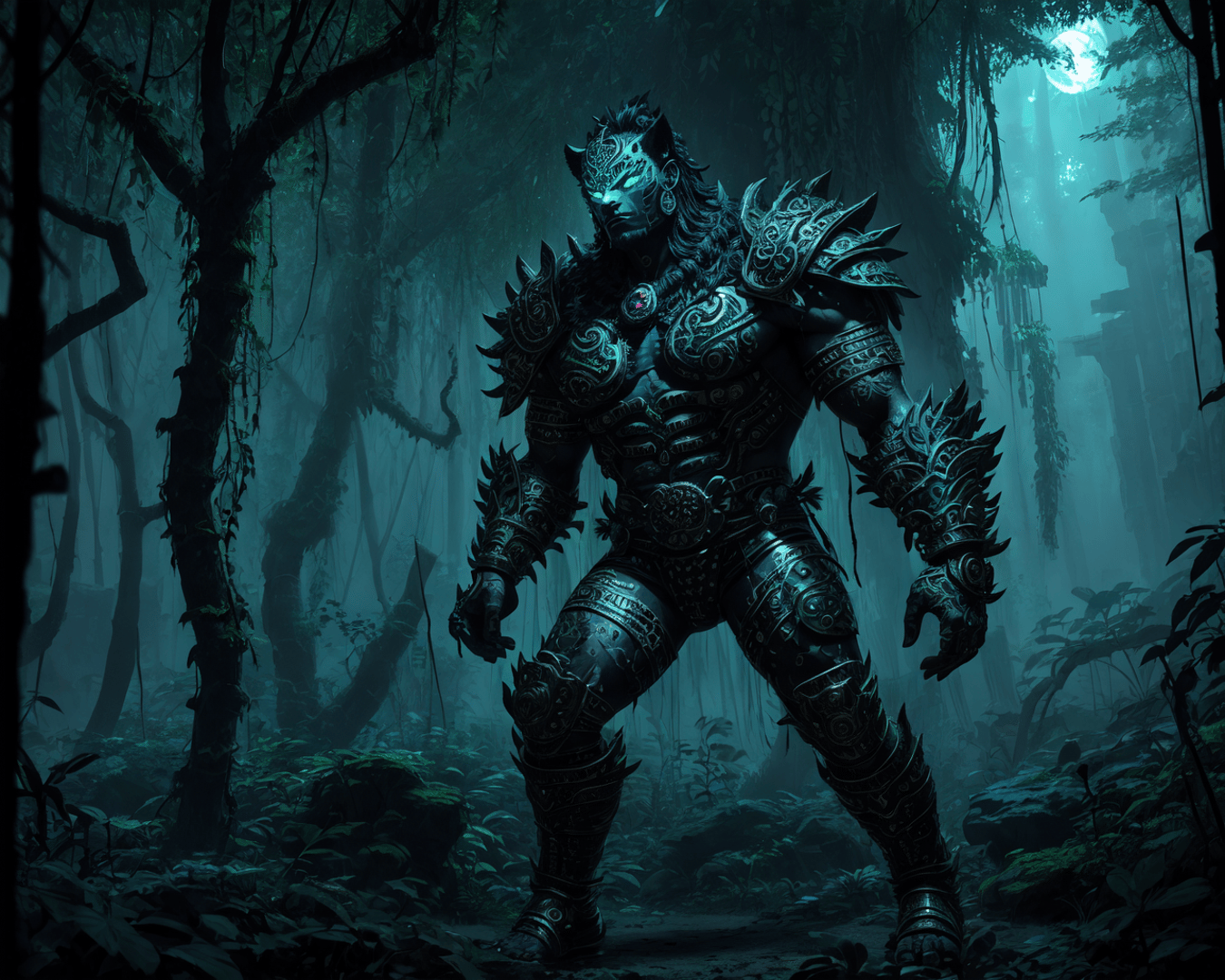 AI generated wallpaper featuring warrior, feline, armor