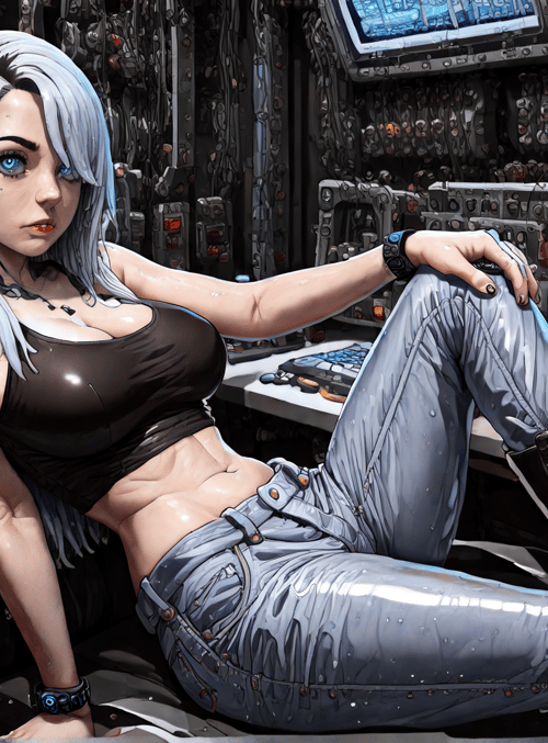 cyberpunk, woman, gaming chair, tattoo, monitor