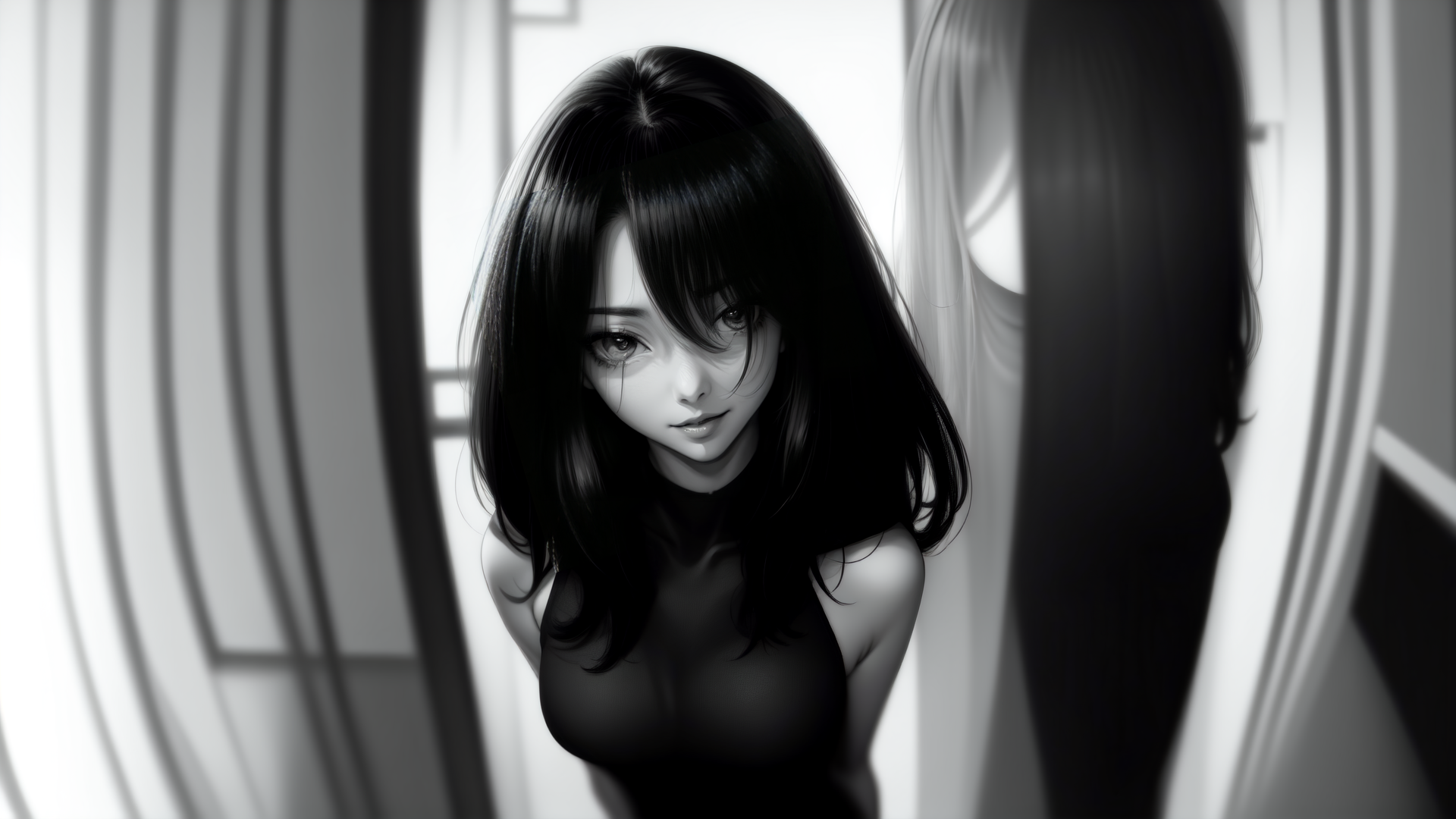 AI generated wallpaper featuring woman, mirror, reflection