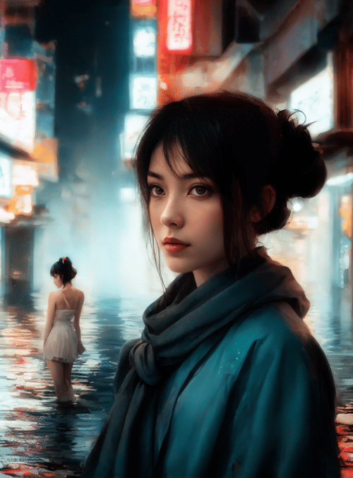 woman, street, neon