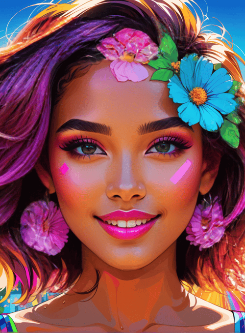 woman, cityscape, flowers
