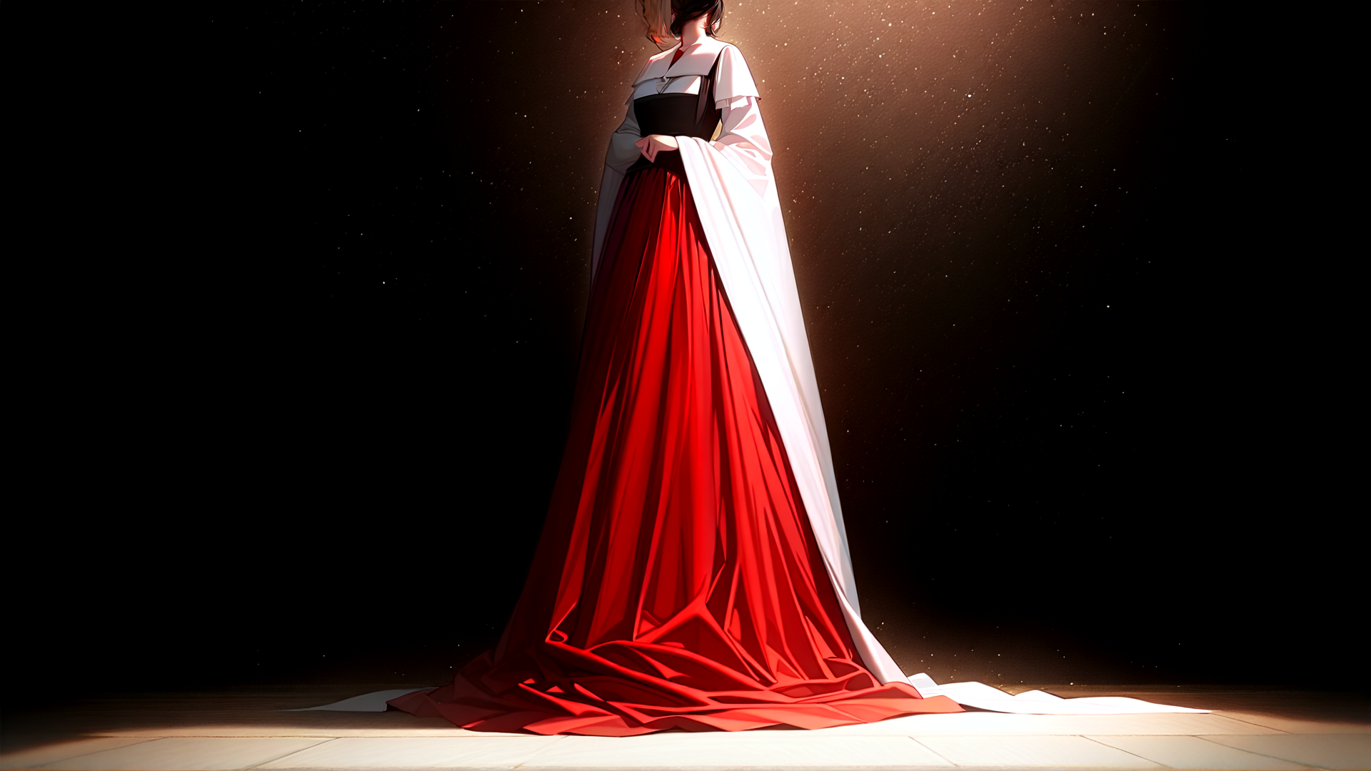 AI generated wallpaper featuring woman, gown, light