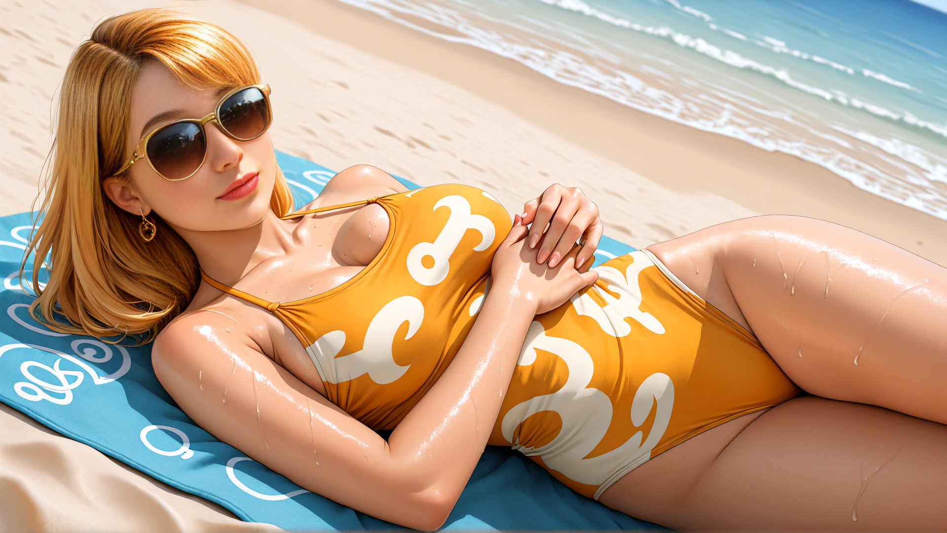 AI generated wallpaper featuring woman, beach, bikini