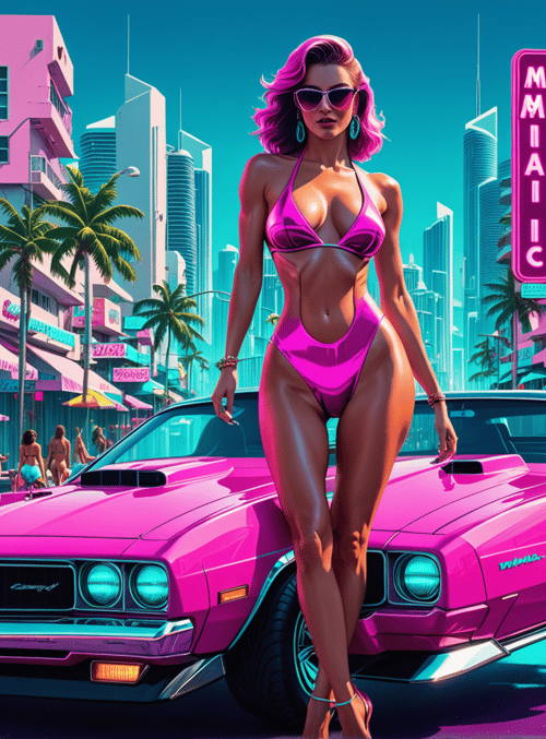woman, car, city