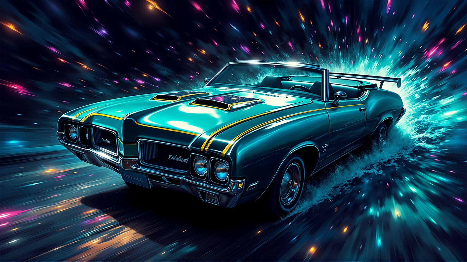 AI generated wallpaper featuring car, convertible, muscle car, classic car, retro car, racing car, automobile, vehicle, hot rod