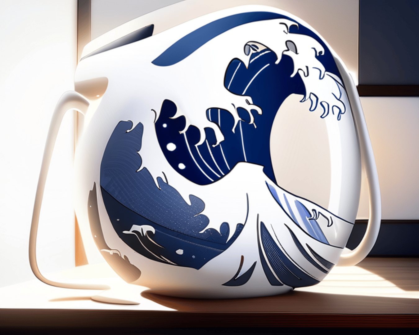 AI generated wallpaper featuring wave, mug, art