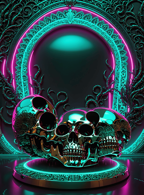 skull, neon, arch