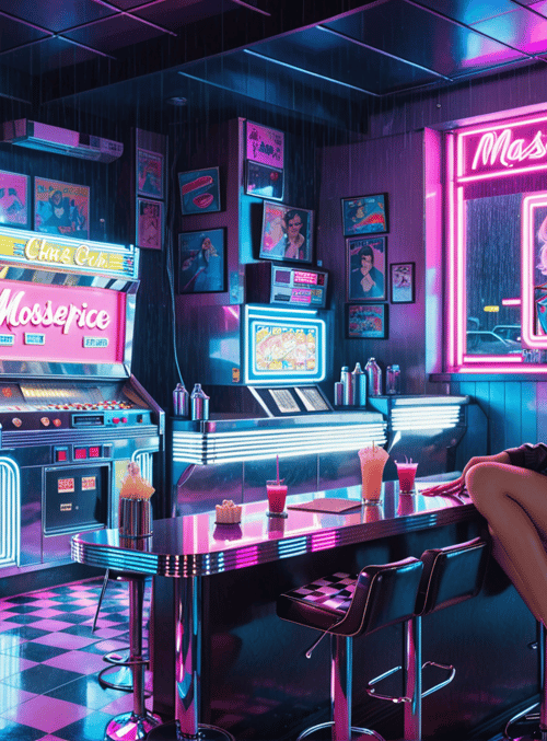 woman, arcade, bar