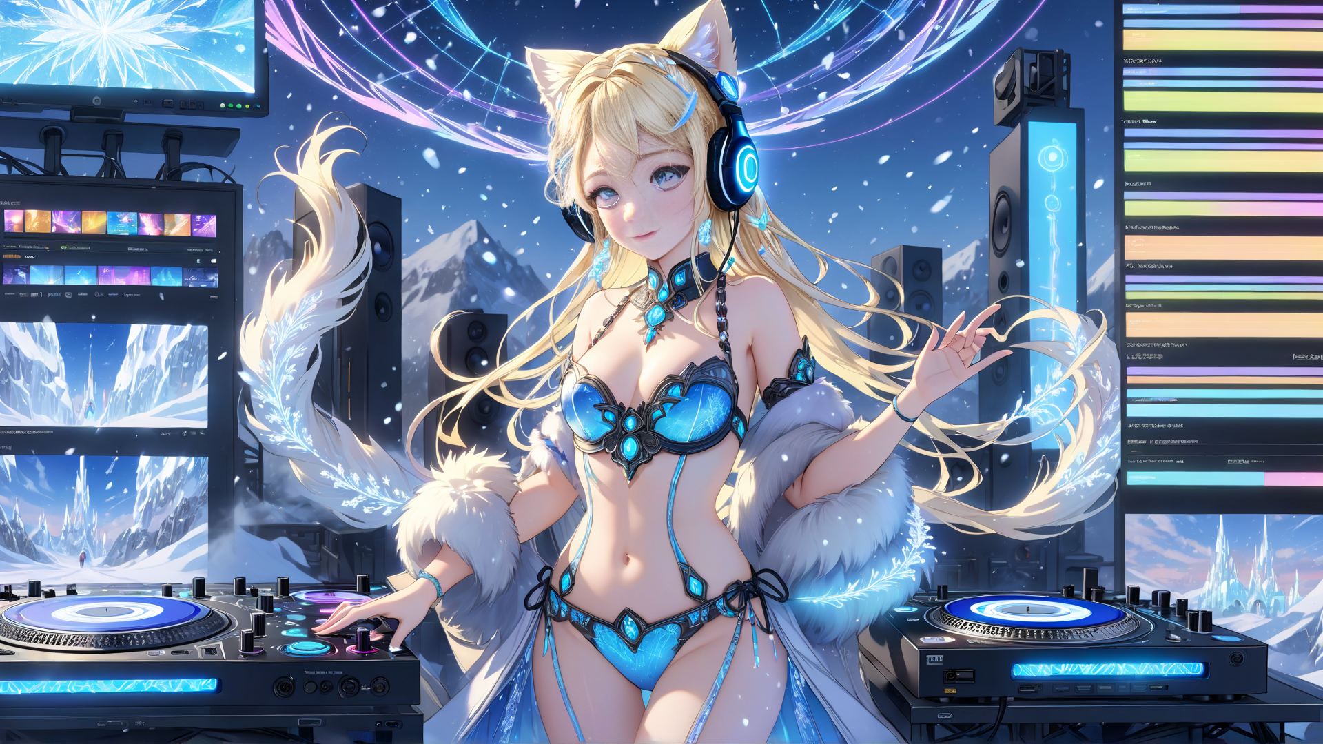 AI generated wallpaper featuring fox, dj, anime