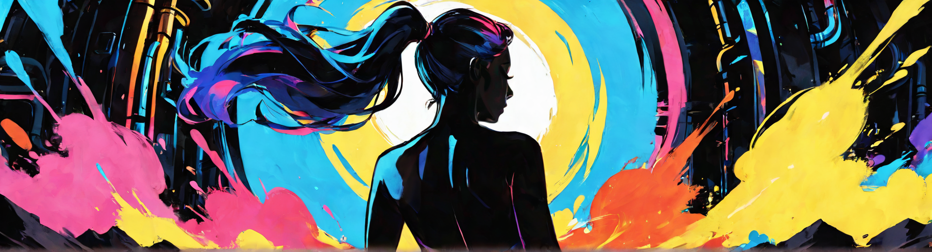 AI generated wallpaper featuring woman, silhouette, ponytail, hair