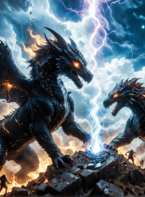 dragons, warriors, sky