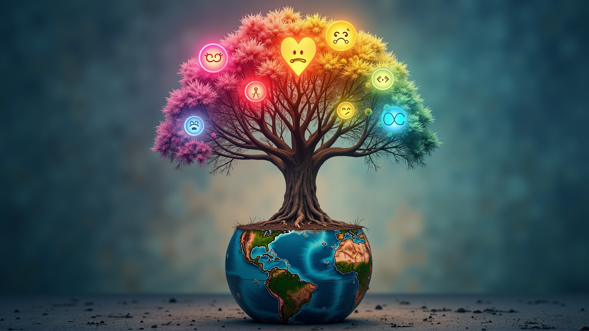 AI generated wallpaper featuring tree, earth, emojis