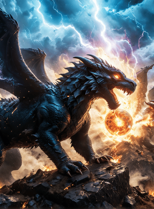 dragon, fire, lightning