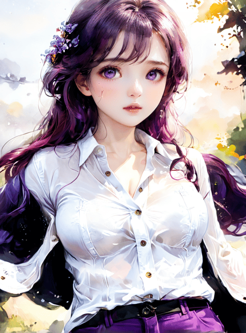 woman, flowers, trees