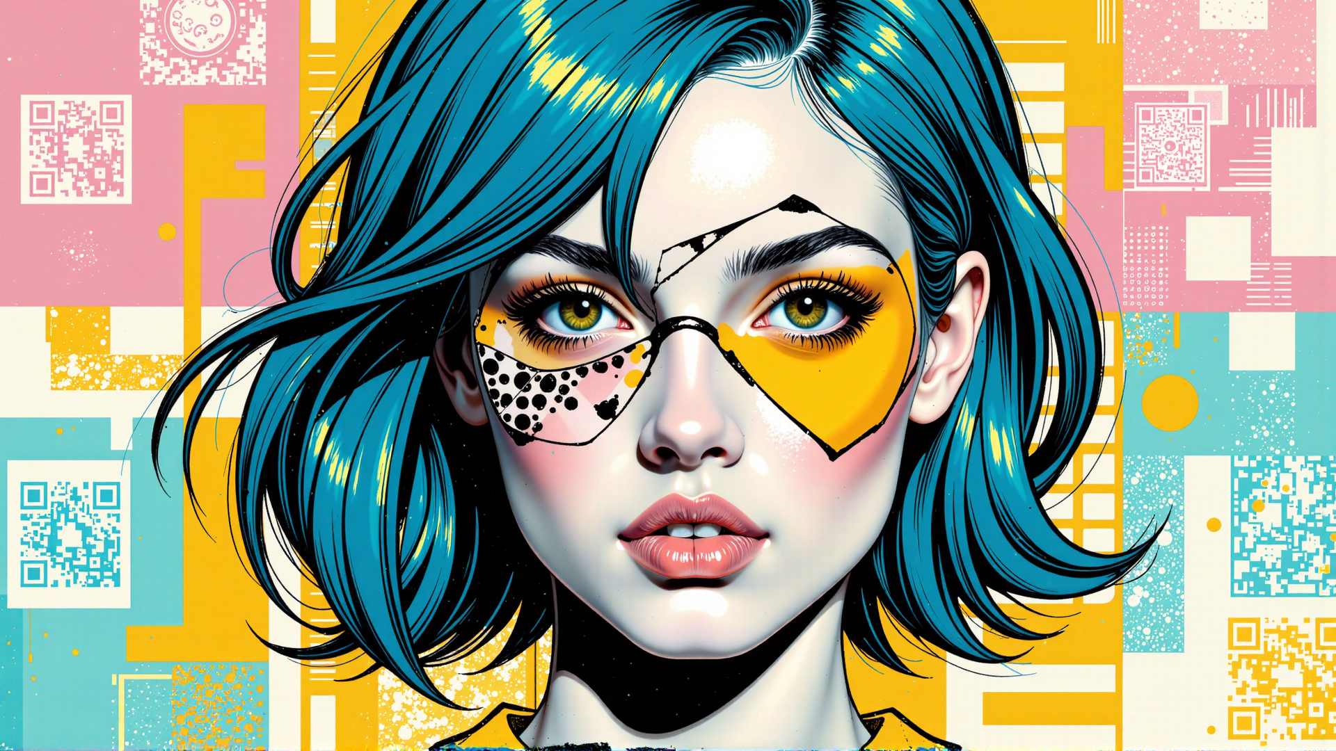 AI generated wallpaper featuring woman, hair, glasses, face