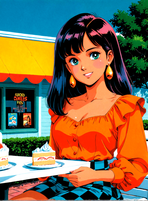 woman, cake, shakes, store, poster