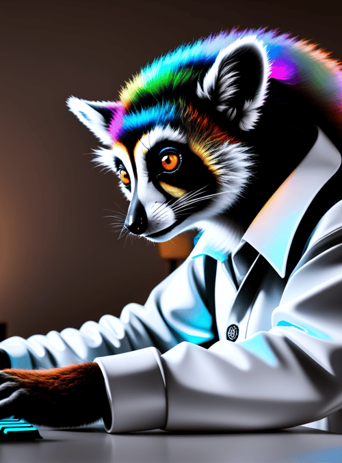 anthropomorphic raccoon, computer, keyboard, monitor, gaming setup, furry character