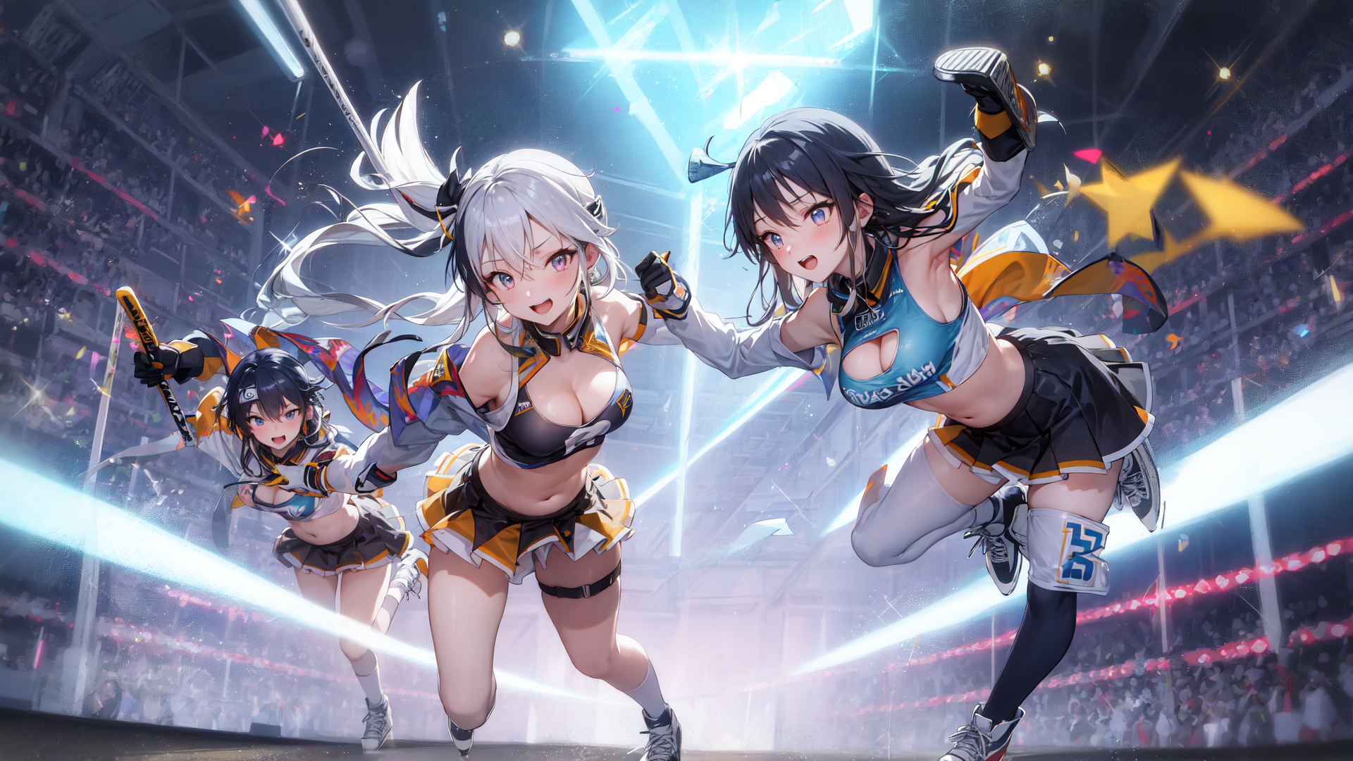 AI generated wallpaper featuring girls, cheerleaders, anime, athletes, squad