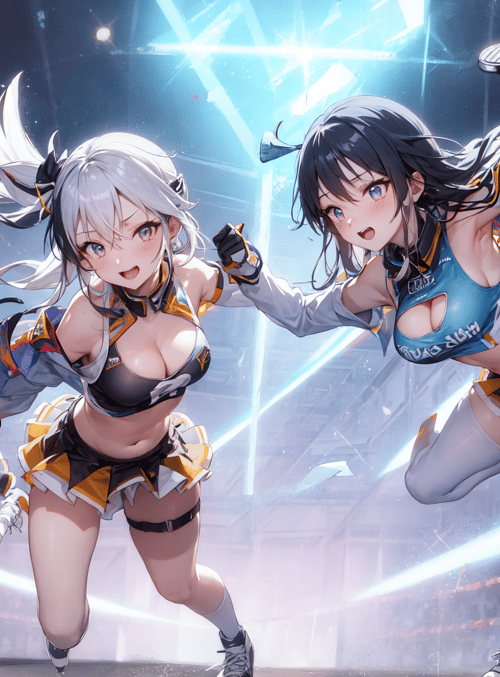 girls, cheerleaders, anime, athletes, squad