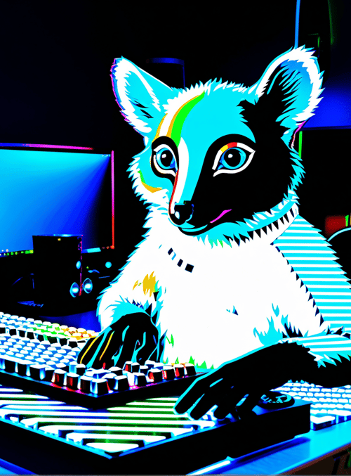 fox, computer, keyboard, monitor, gaming setup