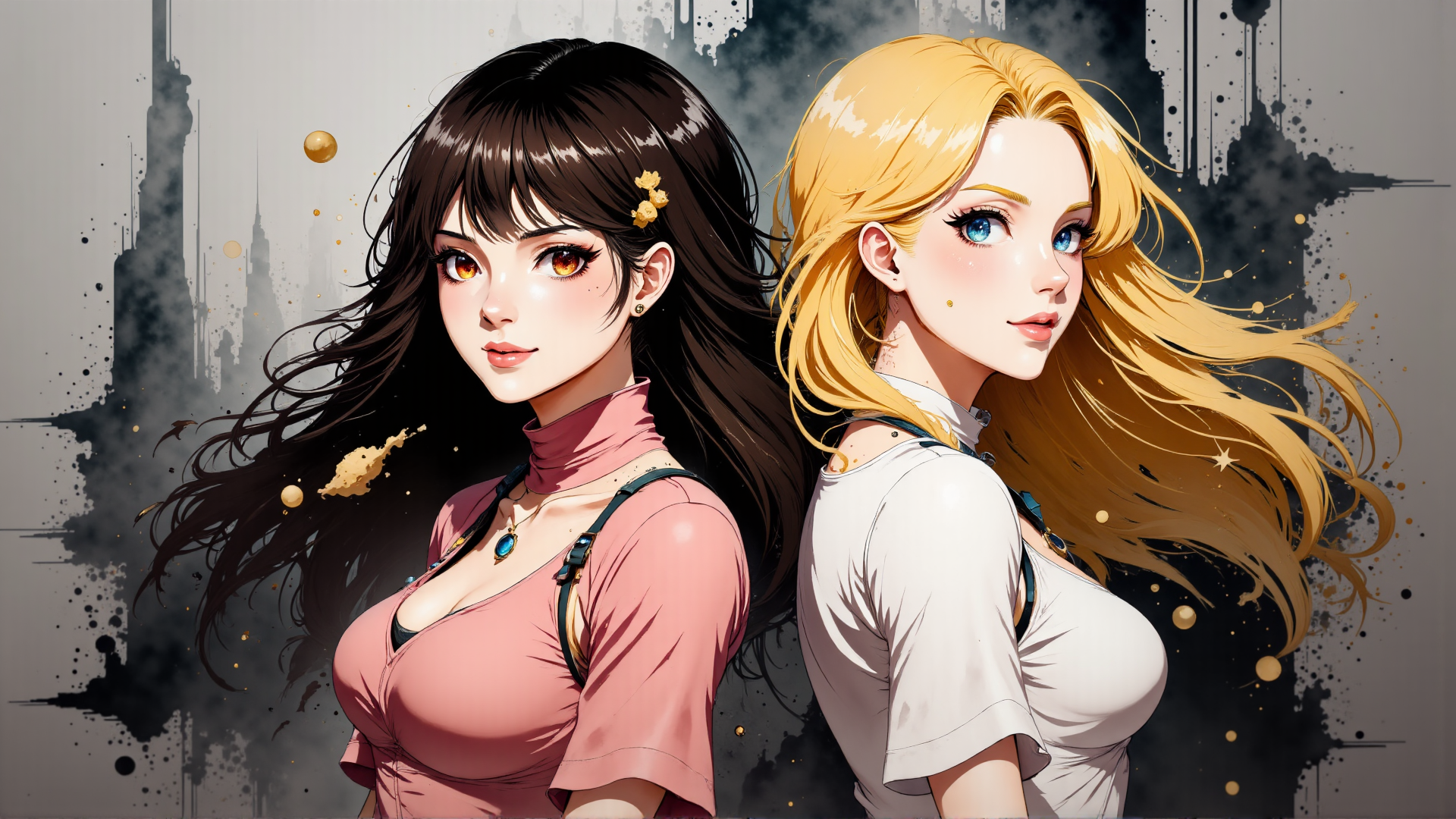 AI generated wallpaper featuring women, girl, long hair, sweater, back view