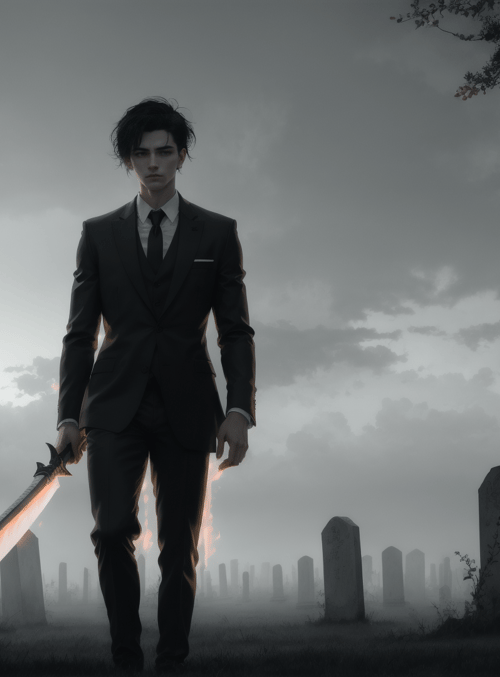 man, sword, graveyard