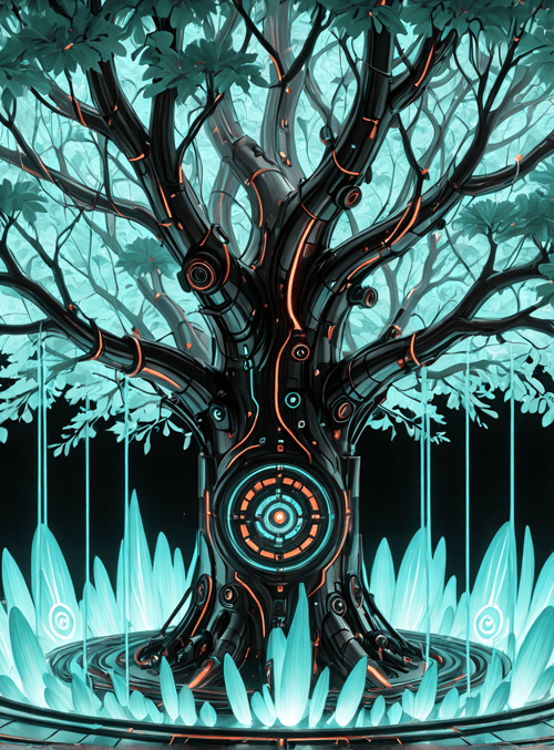 tree, crystal, circuit, leaf, energy, globe