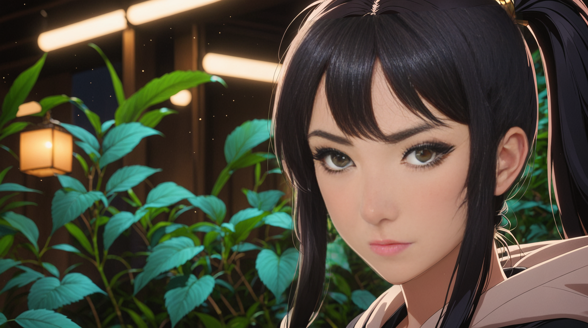 AI generated wallpaper featuring anime girl, plants