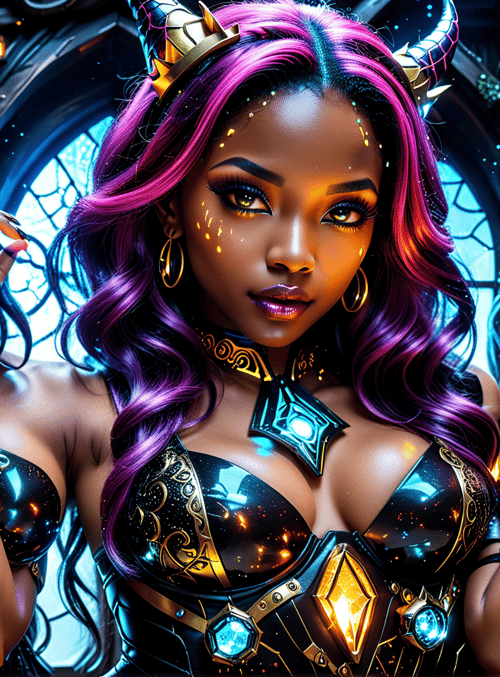 woman, goddess, wizard, lamps, horn, gloves, armor, lights, crown, labyrinth