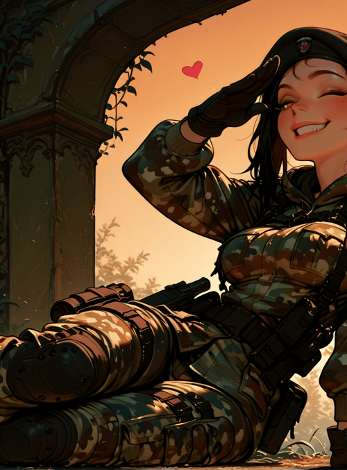 soldier, woman, military uniform, beret, gloves, camouflage, gun, sunglasses, trees, arch