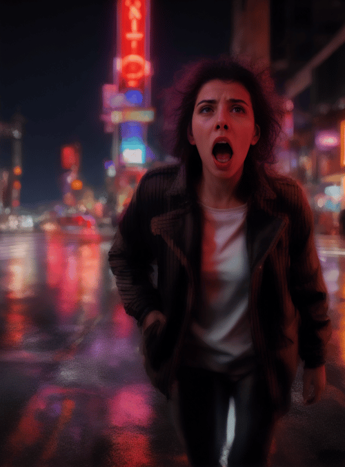 woman, city, night