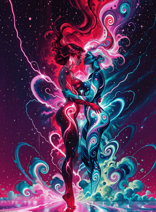 figure, two figures, woman, cosmic, humanoid