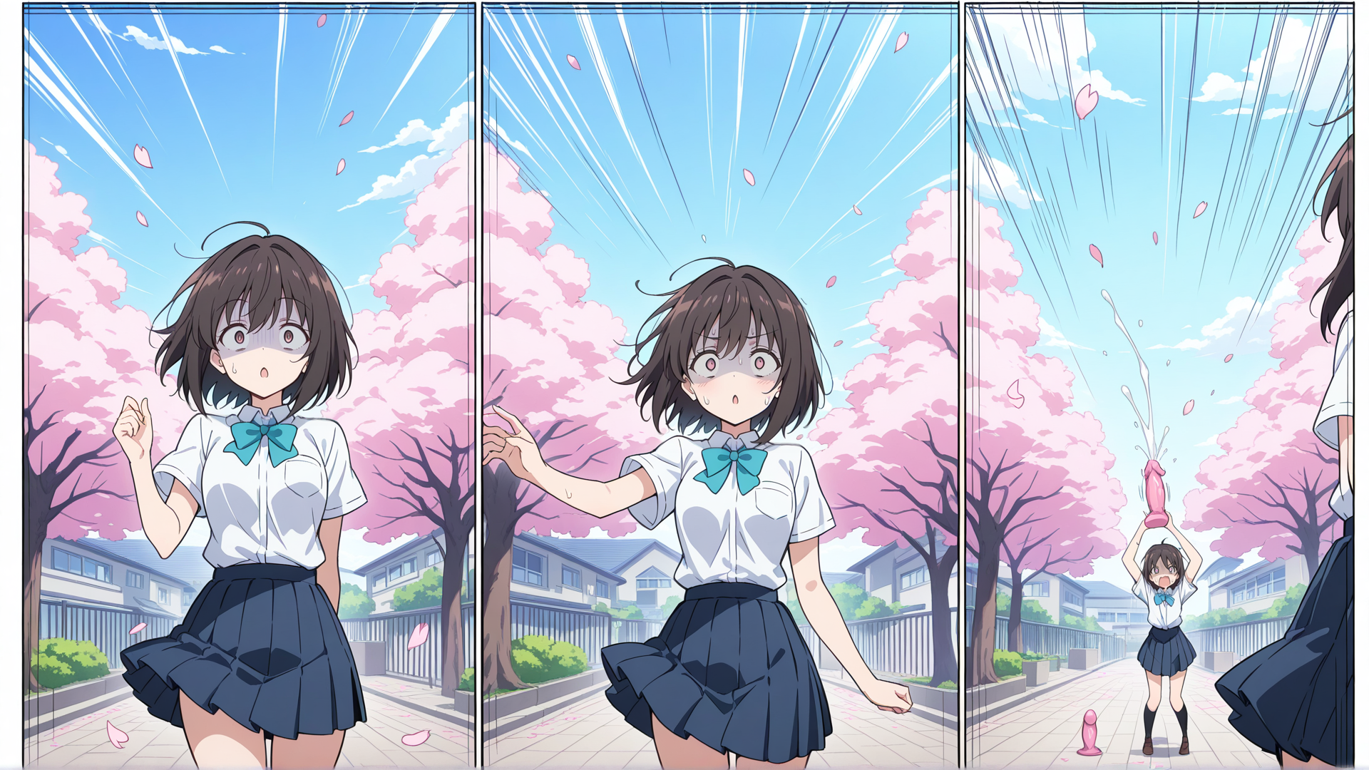 AI generated wallpaper featuring girl, cherry blossom, school uniform